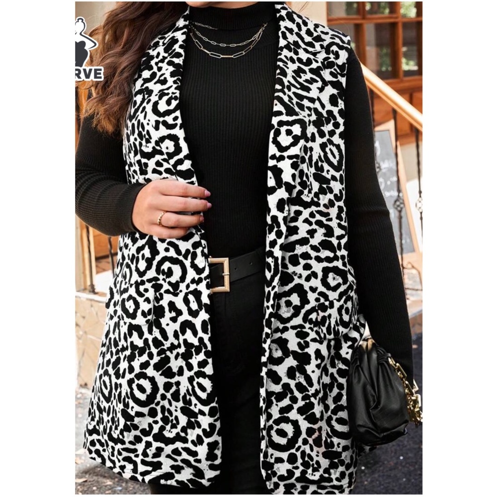 Plus Leopard Print Pocket Button up Vest - Picture 7 of 9